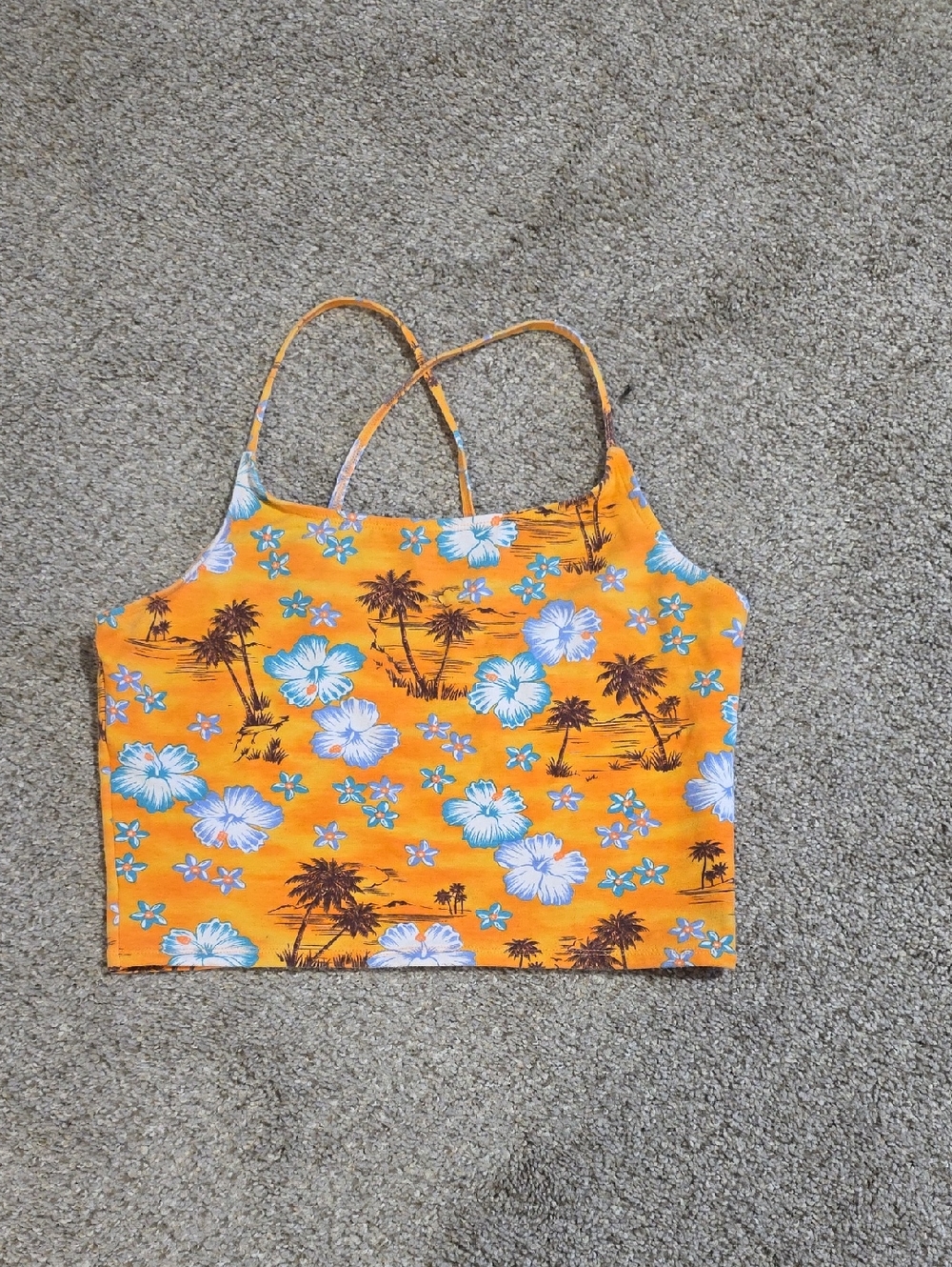 Women’s Orange Tropical Floral Crop Top